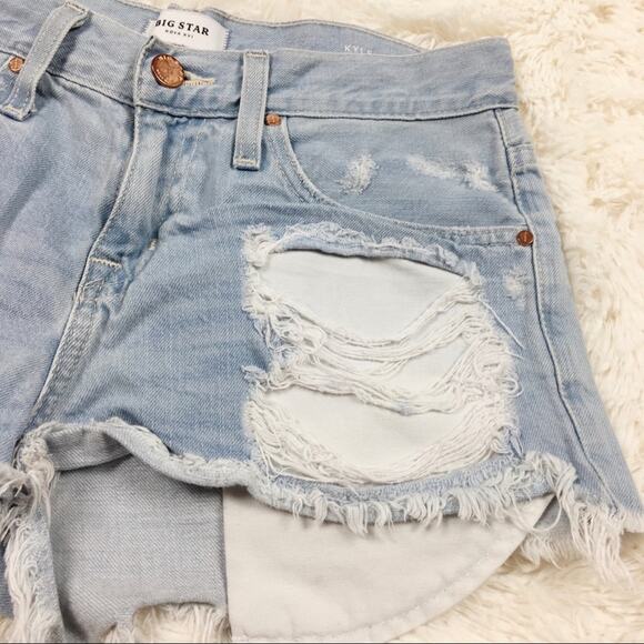 Big Star Kyle Boyfriend Destroyed Distressed Shorts Light Wash Size 24 - Picture 3 of 8